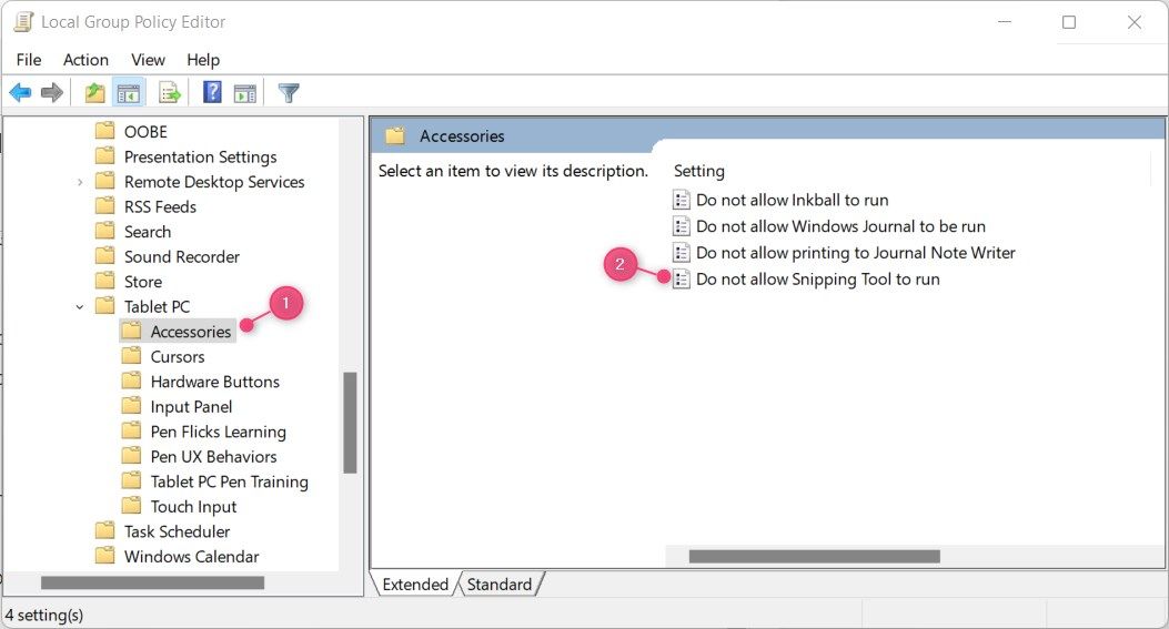 Параметр «Do not allow Snipping Tool to run» в редакторе групповой политики