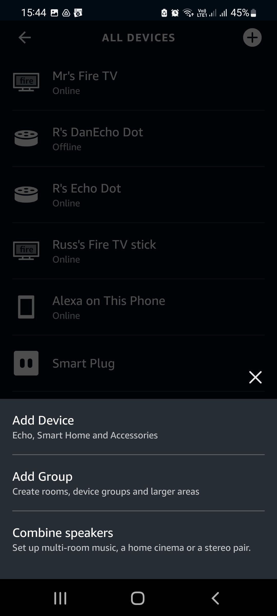 The Alexa add devices menu