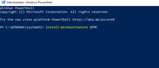 Результат установки Install-WindowsFeature GPMC