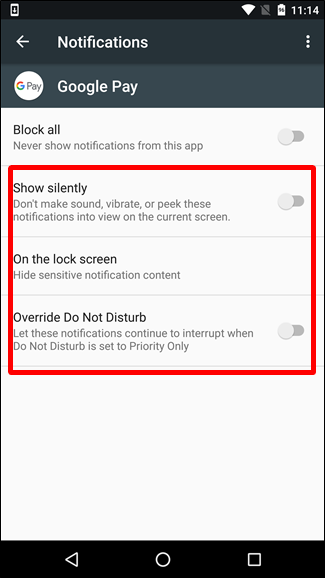 Скриншот: дополнительные параметры уведомлений