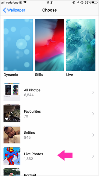 Предпросмотр Live Photo при установке обоев
