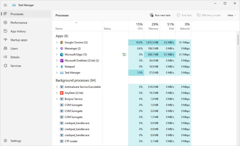 Gestionnaire des tâches montrant processus G Hub