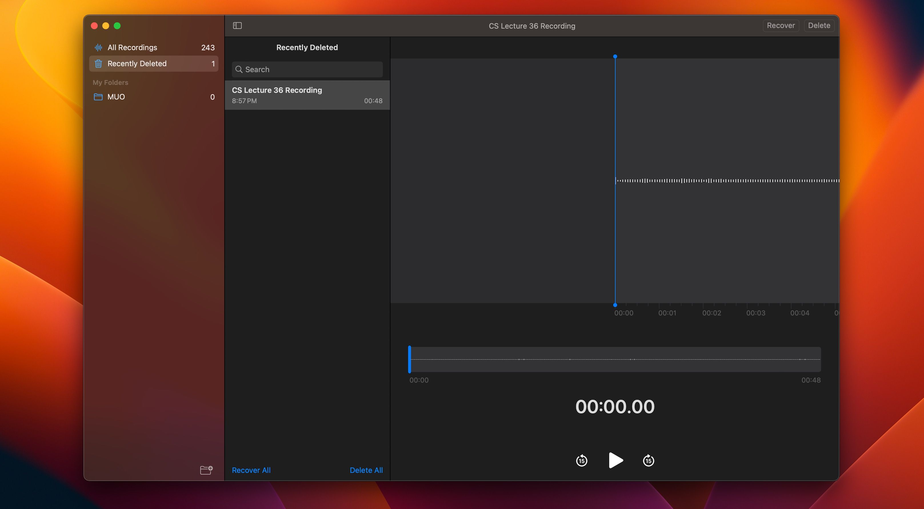 macOS Voice Memos Recover Deleted voice memos Menu