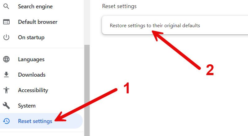 Сброс Google Chrome.