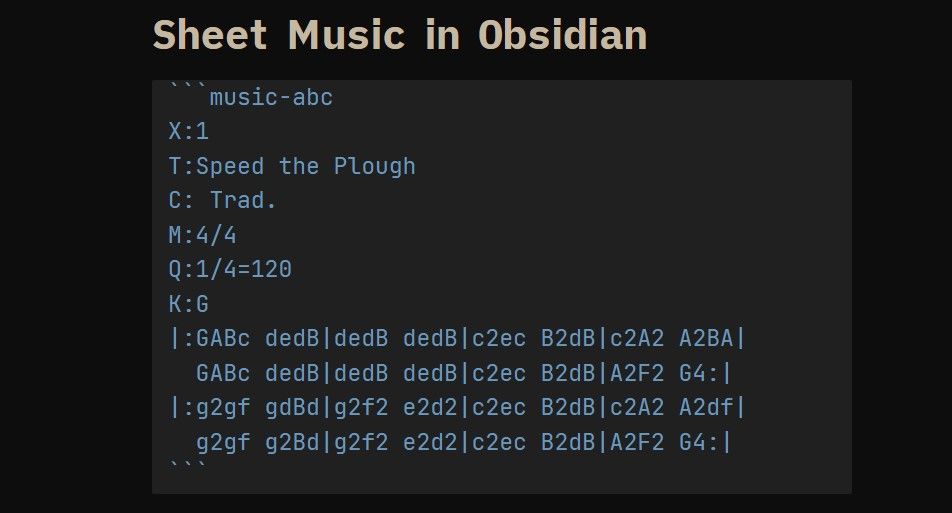 Запись музыкальной нотации в Obsidian