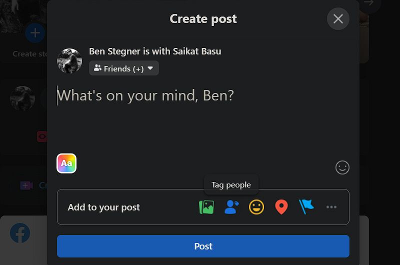 Отметка «С кем» в Facebook