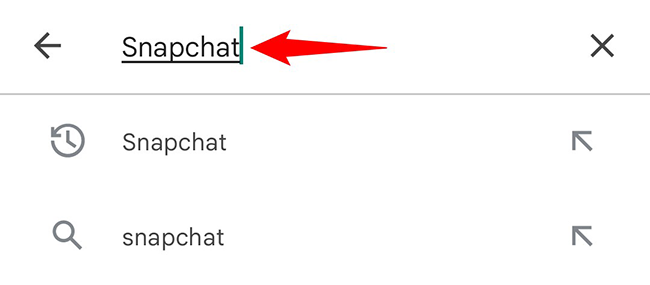 Введите «Snapchat» в строку поиска Play Store.