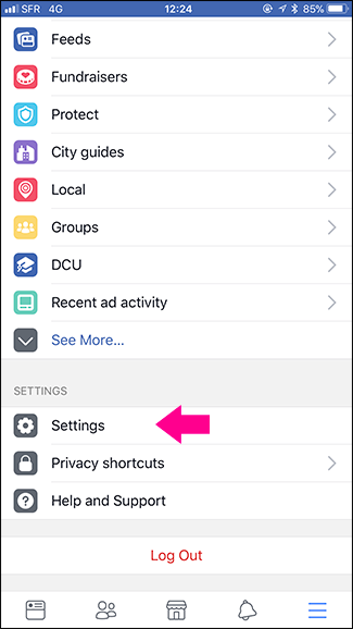 пункт меню настроек с тремя линиями