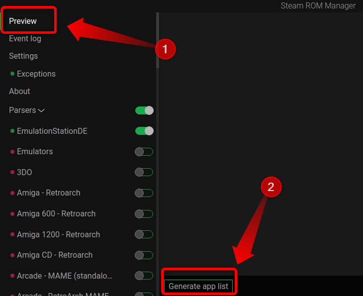 Go to the top of the parse column, click on the preview button, and then click the Generate App List button