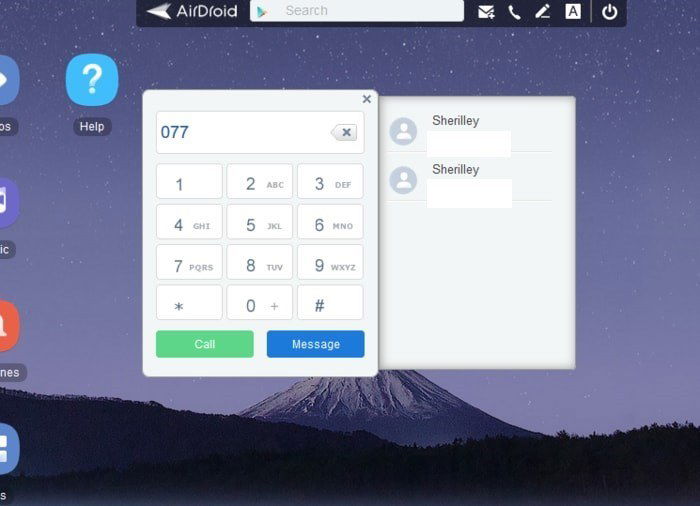 Вызов контакта через AirDroid с компьютера