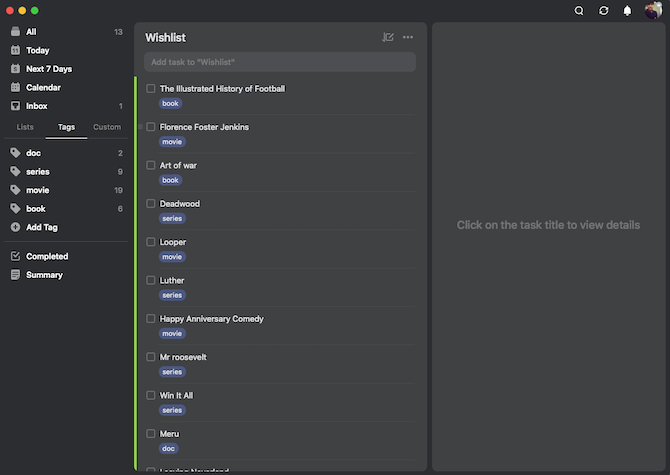 Maintain a Watchlist on TickTick