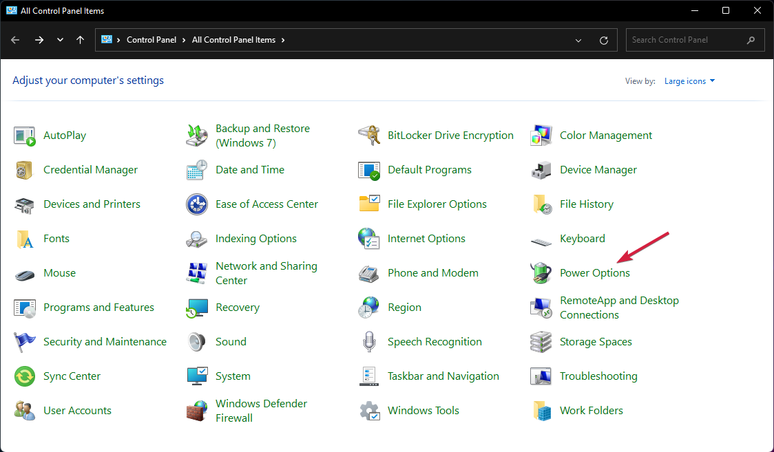 Параметры электропитания в Панели управления