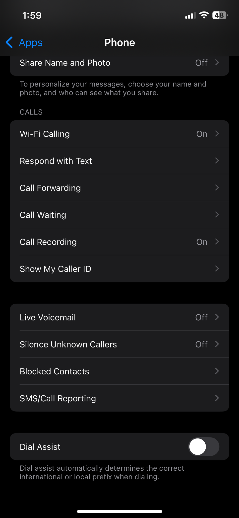 Меню Настроек Телефона на iPhone