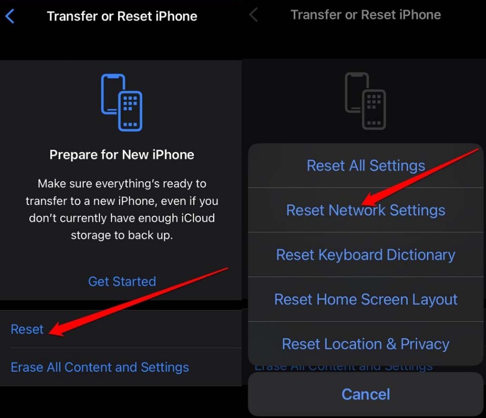 reset network settings in iOS 2025