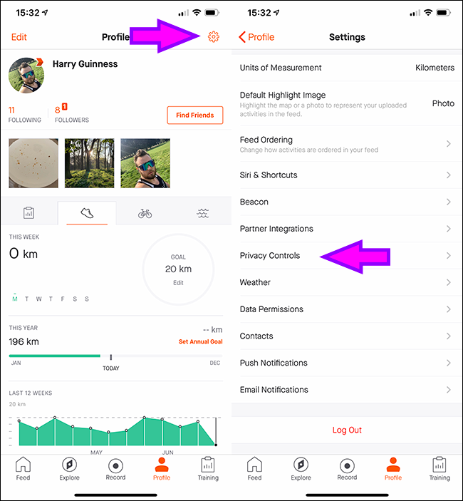 Настройки конфиденциальности в мобильном приложении Strava