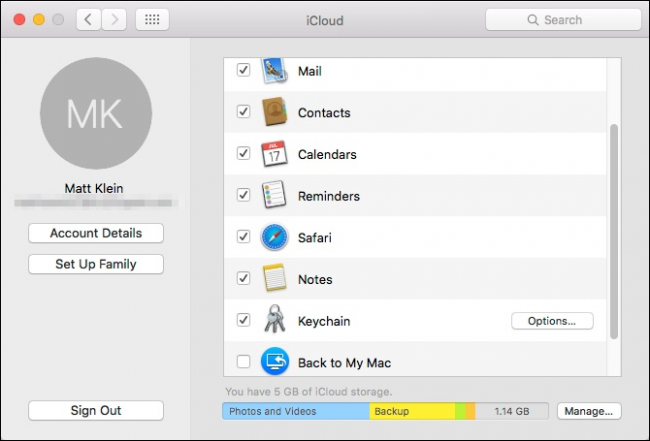 Скриншот: настройки iCloud на Mac с отмеченным пунктом «Календари»