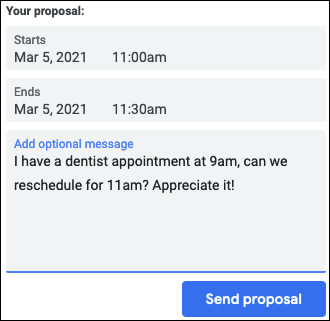 Нажмите «Отправить предложение» чтобы отправить новое время