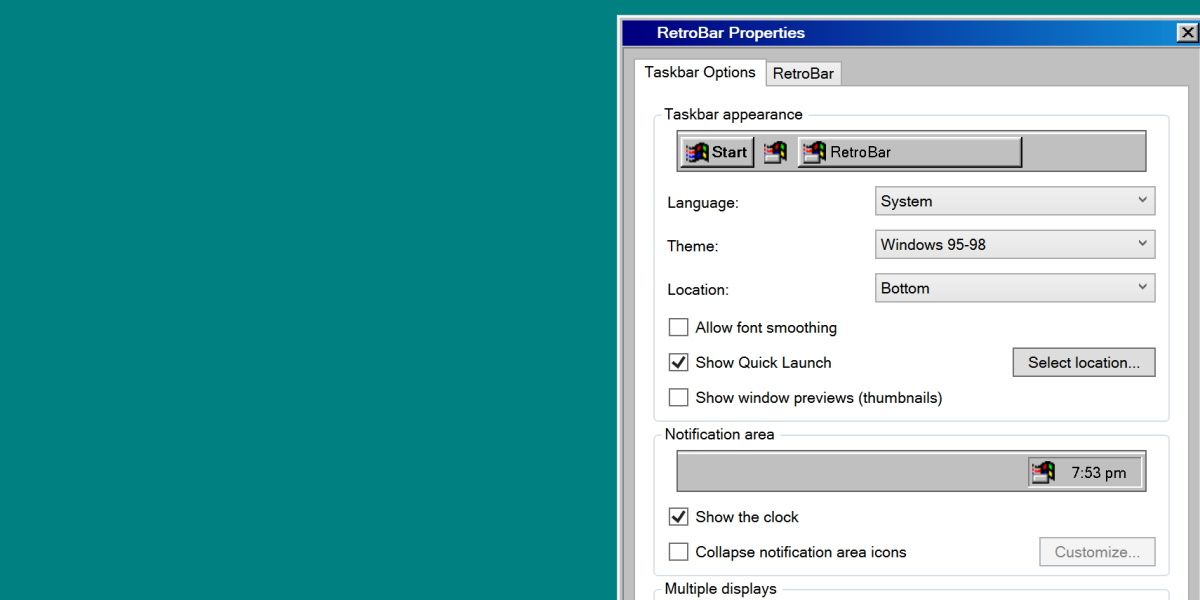 Скриншот настроек RetroBar