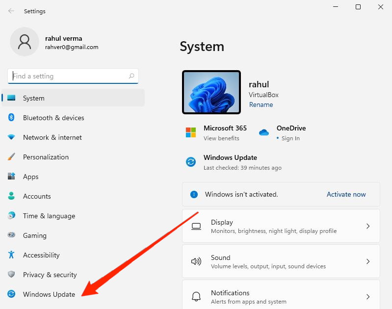 Настройки Windows 11 — раздел обновления