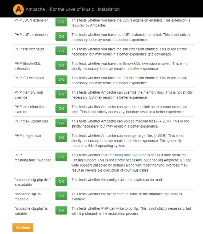 Проверка требований Ampache