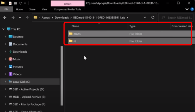 Пример размещения папок модов в каталоге игры