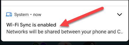 Коснитесь уведомления на Android, чтобы открыть параметры синхронизации
