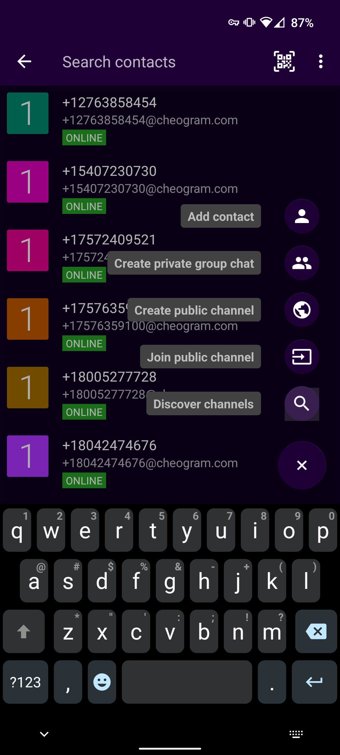 Cheogram: добавить контакт