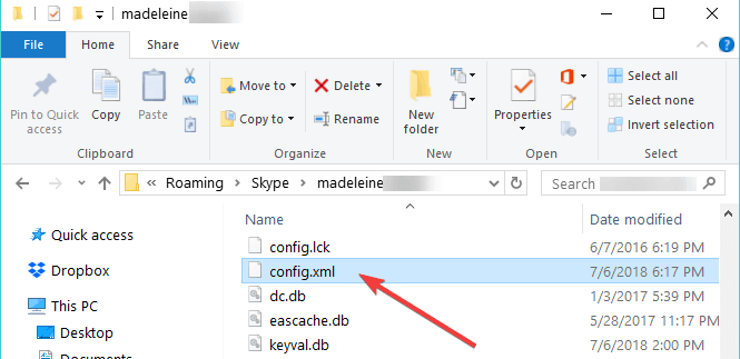 Файл config.xml с настройками Skype