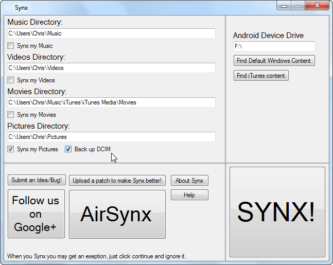 Скриншот: выбор типов медиа для синхронизации