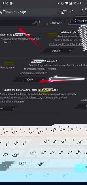 Поиск флага Incognito Screenshot в Chrome