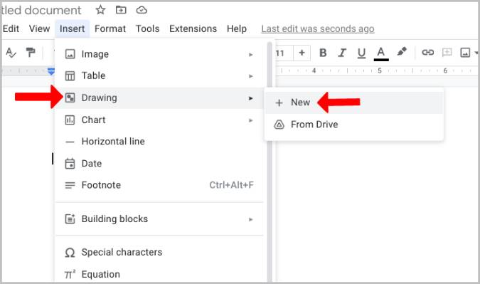 Создание нового рисунка в Google Docs