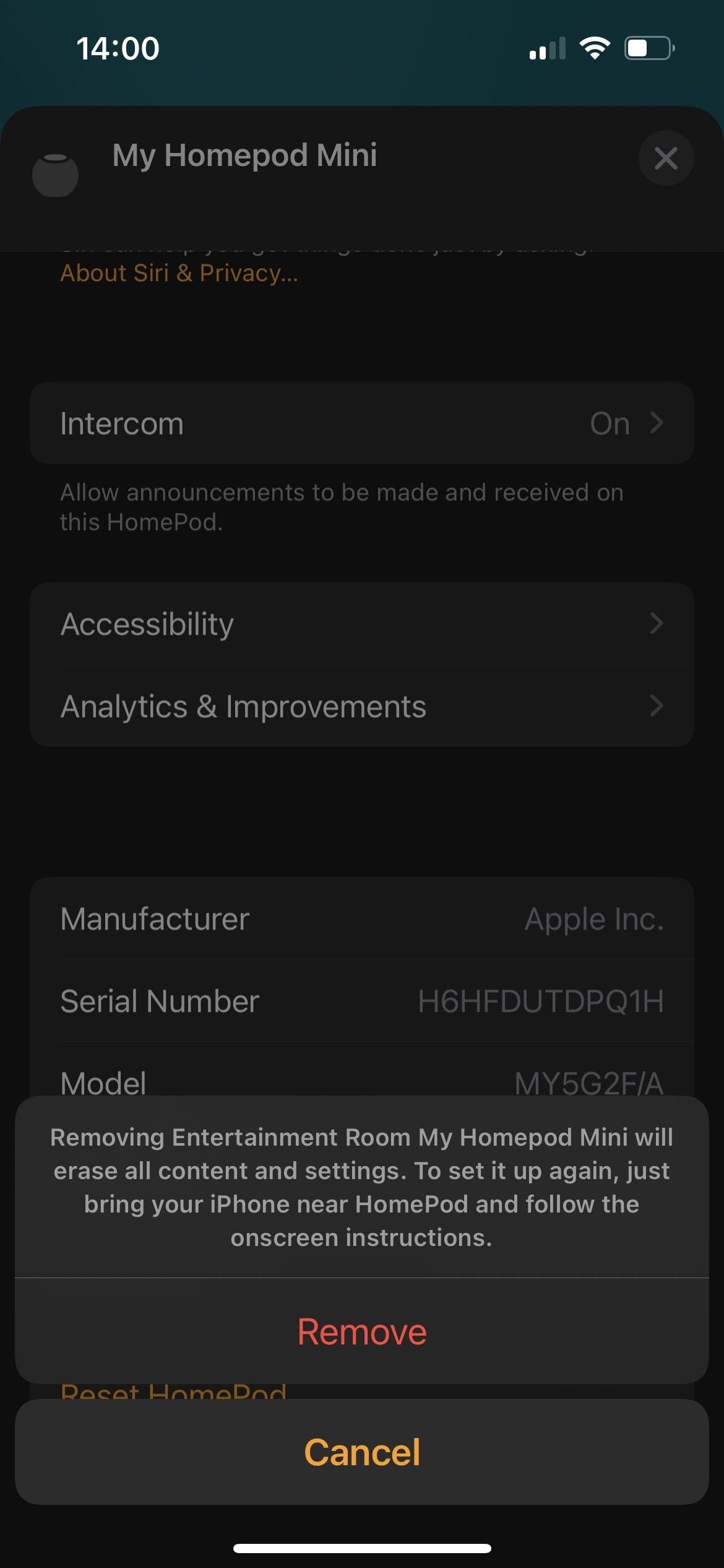 HomePod mini remove accessory screen warning