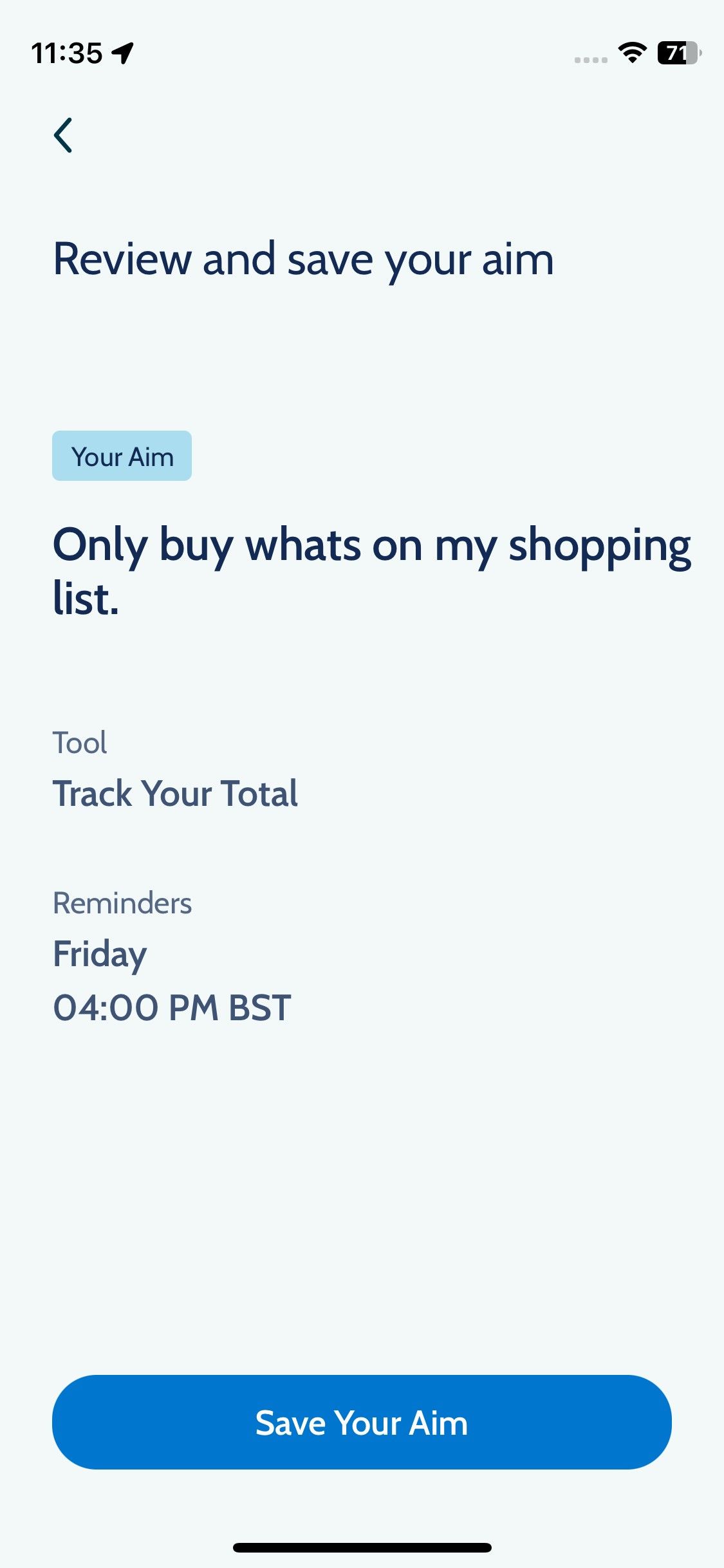 Скриншот приложения Happier — обзор и сохранение цели