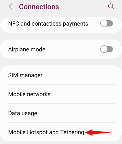 Меню Android с выделенным пунктом «Мобильная точка доступа и модем».
