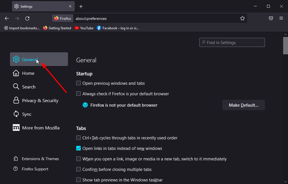 Раздел Основные в настройках Firefox