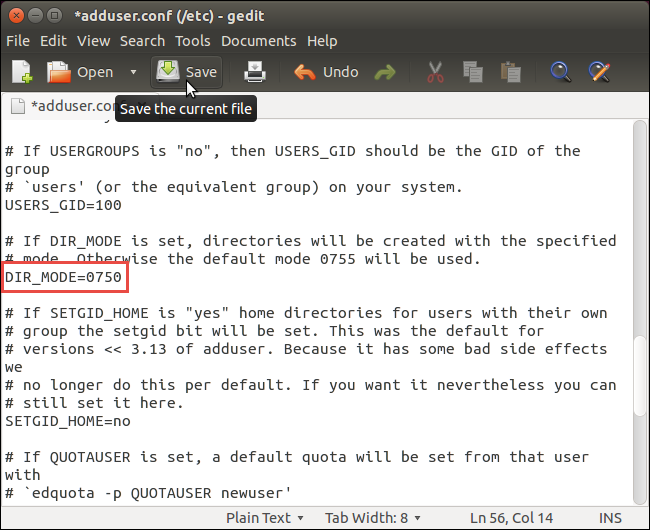 Изменение DIR_MODE в adduser.conf