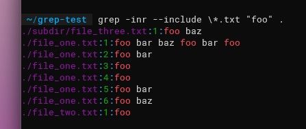 Иллюстрация: паттерны и включение файлов для grep