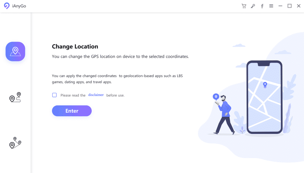 Главный экран с кнопкой Change Location и картой