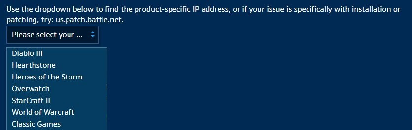 Страница с IP-адресами серверов Battle.net