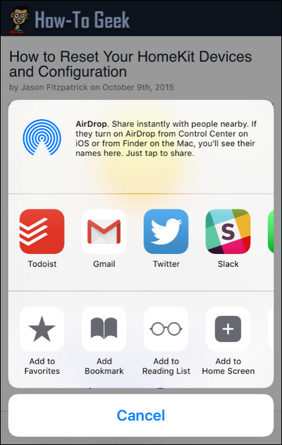 Скриншот: итоговый лист «Поделиться» с четырьмя выбранными приложениями