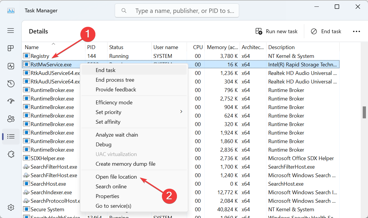 Контекстное меню с пунктом «Открыть расположение файла»