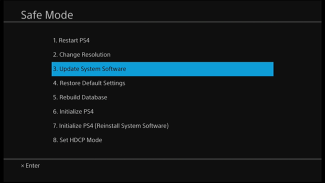 Безопасный режим PS4, опция обновления с USB