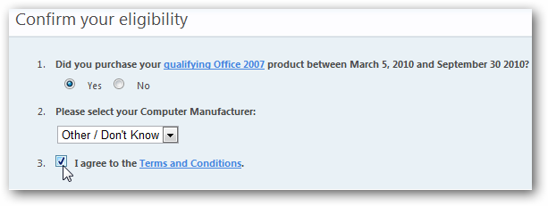Форма подтверждения покупки Office 2007