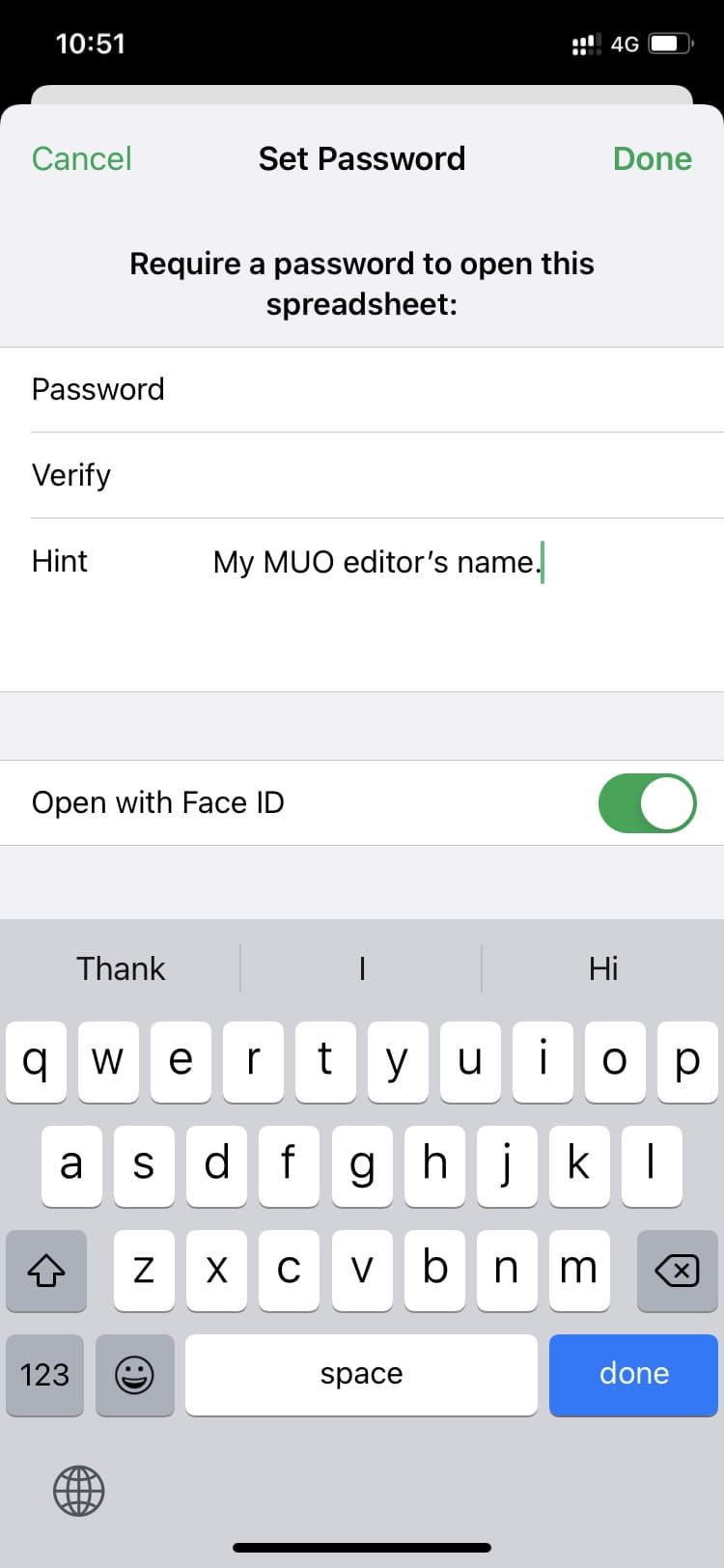 Ввод пароля в Keynote на iPhone