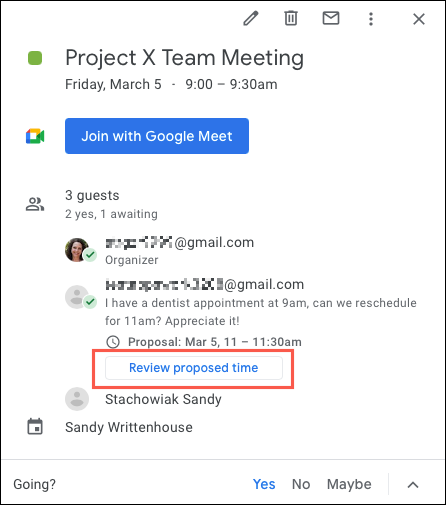 Организатор: нажмите «Просмотреть предложенное время»