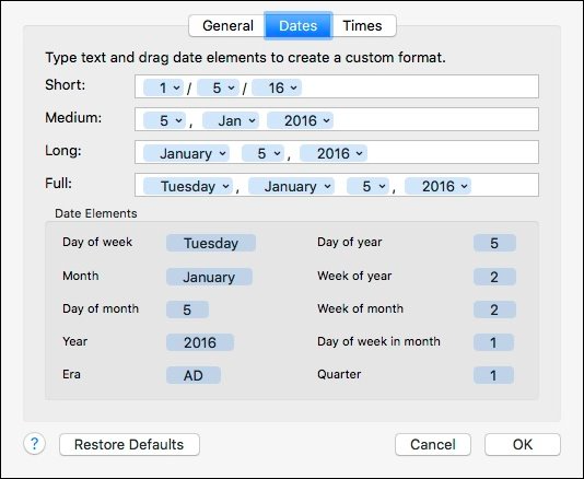 Настройка шаблона даты: перетащите элементы чтобы поменять порядок