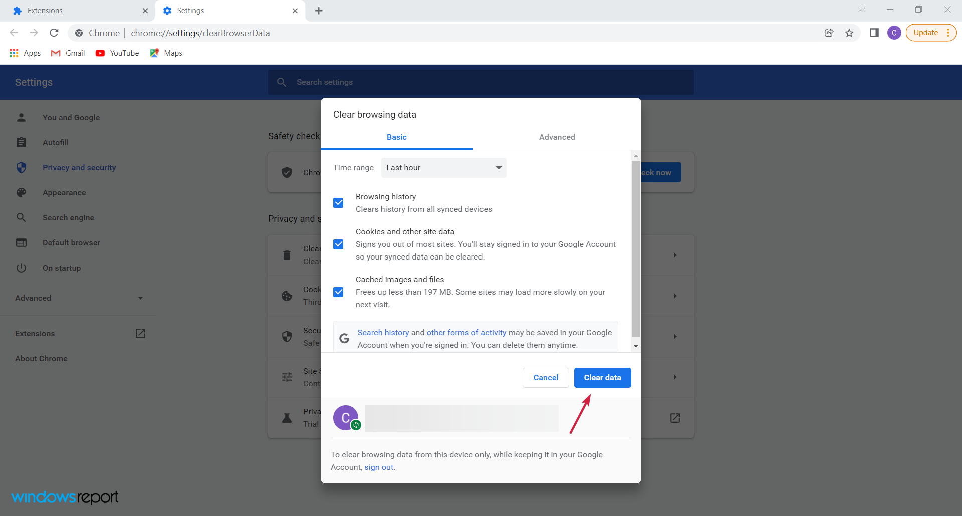 Удаление данных просмотра в Chrome