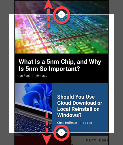 Нажмите и потяните стрелки вверх и вниз, чтобы выбрать область для захвата