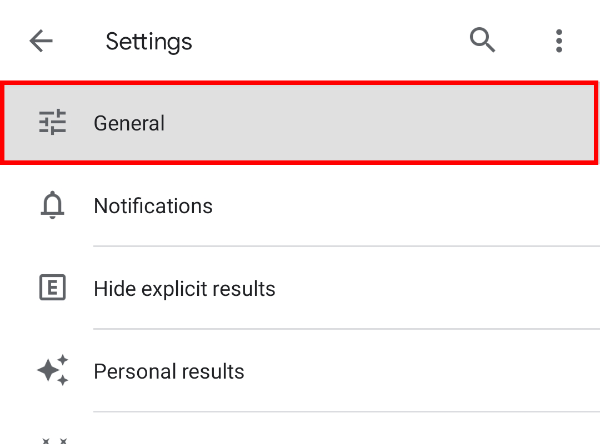 Перейдите в «Общие» в настройках Google, чтобы управлять поведением открытия ссылок.