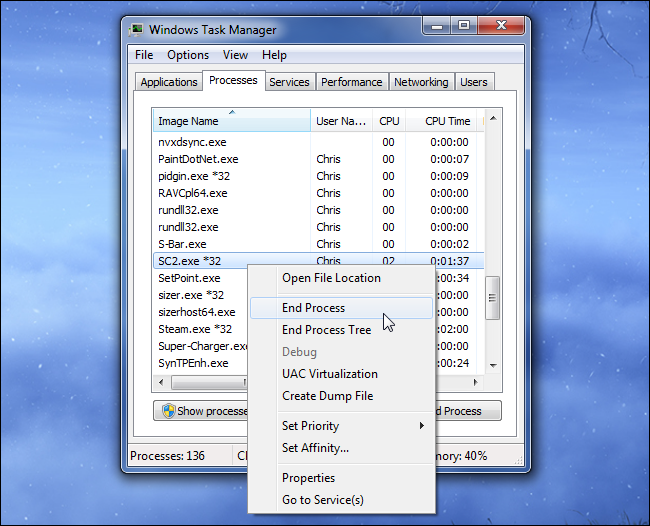 Диспетчер задач Windows: завершение зависшего игрового процесса